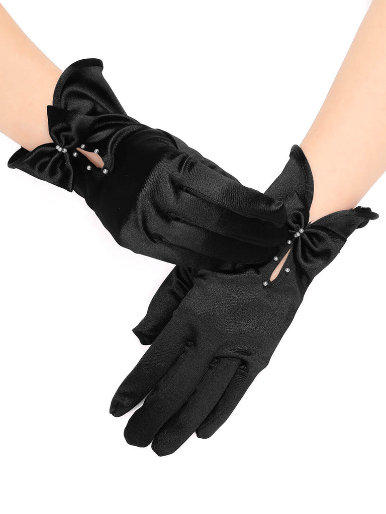 Deep Pearl Bow Satin Gloves — vintage elegance for the modern woman