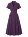 Deep Purple 1940s Pinstripe Belted Shirt Collar Midi Dress, vintage dress, retro fashion - vintage inspired fashion