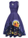 Deep Purple 1950s Halloween V-Neck Swing Dress, vintage dress, retro fashion, rockabilly, pin-up fashion - perfect for women who love vintage and retro fashion