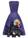 Deep Purple 1950s Halloween V-Neck Swing Dress, vintage dress, retro fashion, rockabilly, pin-up fashion - perfect for women who love vintage and retro fashion