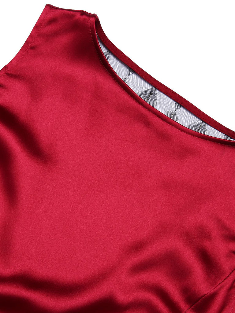 Deep Red 1930s Solid Bow Decor Fishtail Dress, vintage dress, retro fashion - perfect for women who love vintage and retro fashion