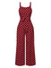 Deep Red 1940s Polka Dot Straps Jumpsuit, vintage romper, retro jumpsuit - perfect for women who love vintage and retro fashion