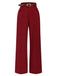 Deep Red 1950s Stripes Wide Leg Belted Pants: 1950s power dressing, reimagined