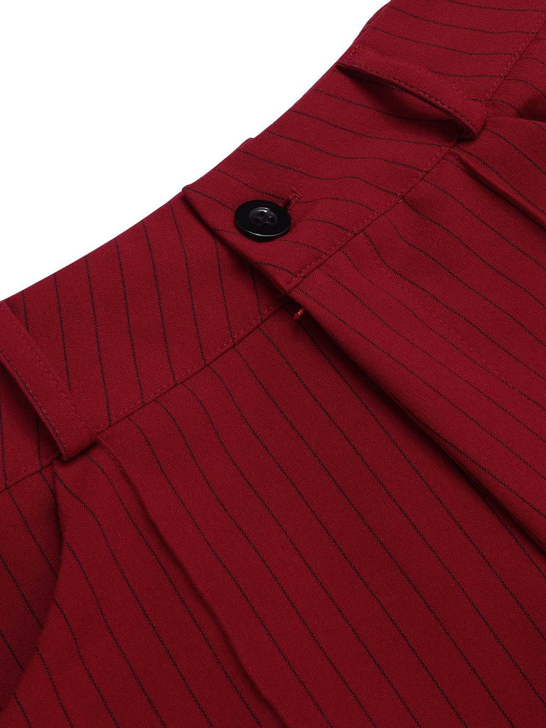 Deep Red 1950s Stripes Wide Leg Belted Pants, vintage fashion, retro style - perfect for women who love vintage and retro fashion