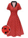 Deep Red 1950s V-Neck Polka Dots Lapel Dress: where 1950s romance meets her modern spirit