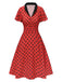 This Deep Red 1950s V-Neck Polka Dots Lapel Dress wraps her in 1950s elegance, one twirl at a time
