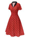 Deep Red 1950s V-Neck Polka Dots Lapel Dress — the kind of 1950s dress that makes strangers smile