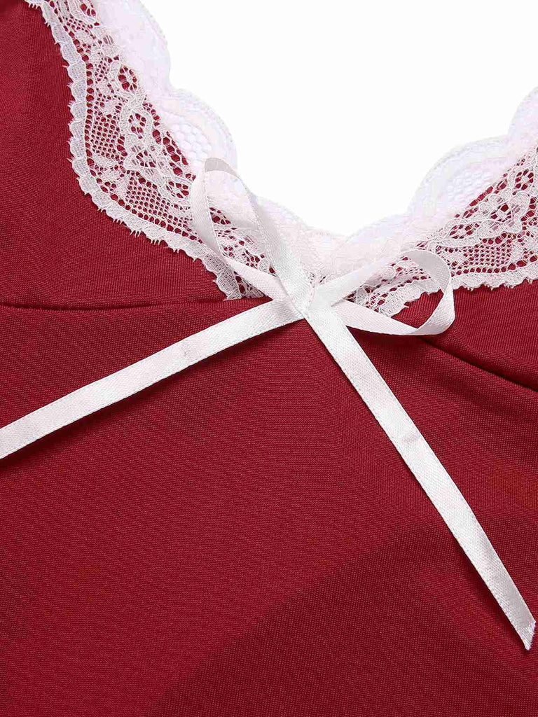 Deep Red 1970s Spaghetti Straps Lace Nightgown, vintage fashion, retro style - perfect for women who love vintage and retro fashion
