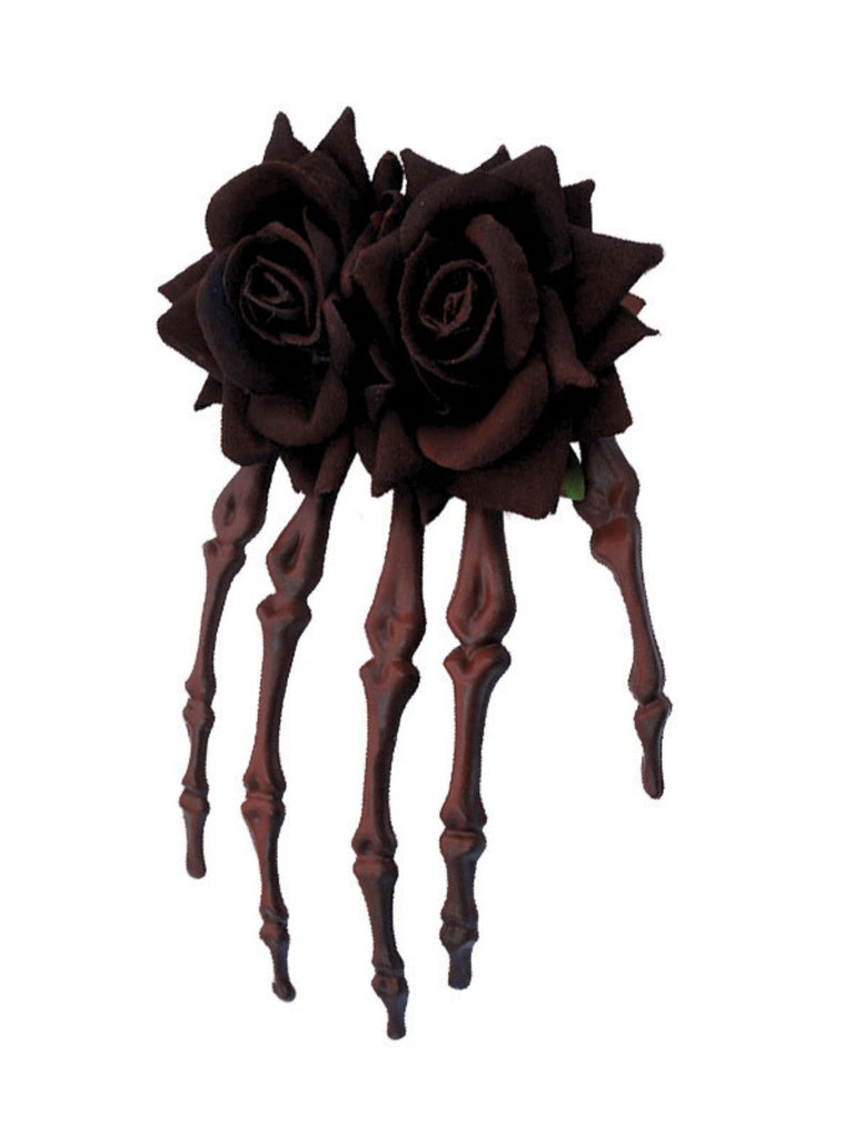 Deep Red Vintage Rose Skeleton Hand Hairpin - vintage fashion, retro style, elegant red