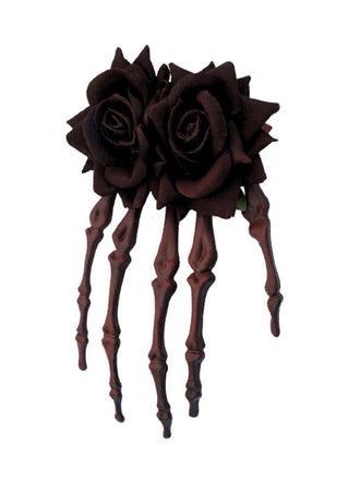 Deep Red Vintage Rose Skeleton Hand Hairpin - vintage fashion, retro style, elegant red