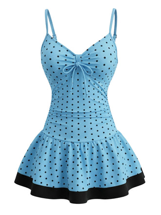 Deep Sky Blue 1950s Polka Dot One Piece Swimsuit, vintage swimsuit, pin-up swimwear - perfect for women who love vintage and retro fashion