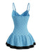 Deep Sky Blue 1950s Polka Dot One Piece Swimsuit, vintage swimsuit, pin-up swimwear - perfect for women who love vintage and retro fashion