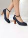 Denim Buckle Mary Janes Chunky Heels - vintage shoes, retro heels