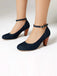 Denim Buckle Mary Janes Chunky Heels - vintage shoes, retro heels