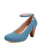 Denim Buckle Mary Janes Chunky Heels - vintage shoes, retro heels