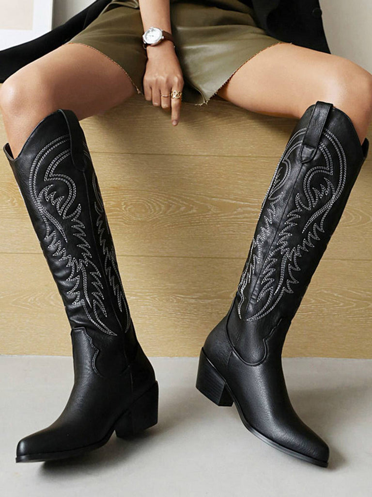 Embroidered Chunky Heel Mid-Calf Cowboy Boots, vintage fashion, retro style - perfect for women who love vintage and retro fashion