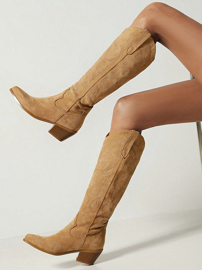Embroidered Chunky Heel Mid-Calf Cowboy Boots, vintage fashion, retro style - perfect for women who love vintage and retro fashion