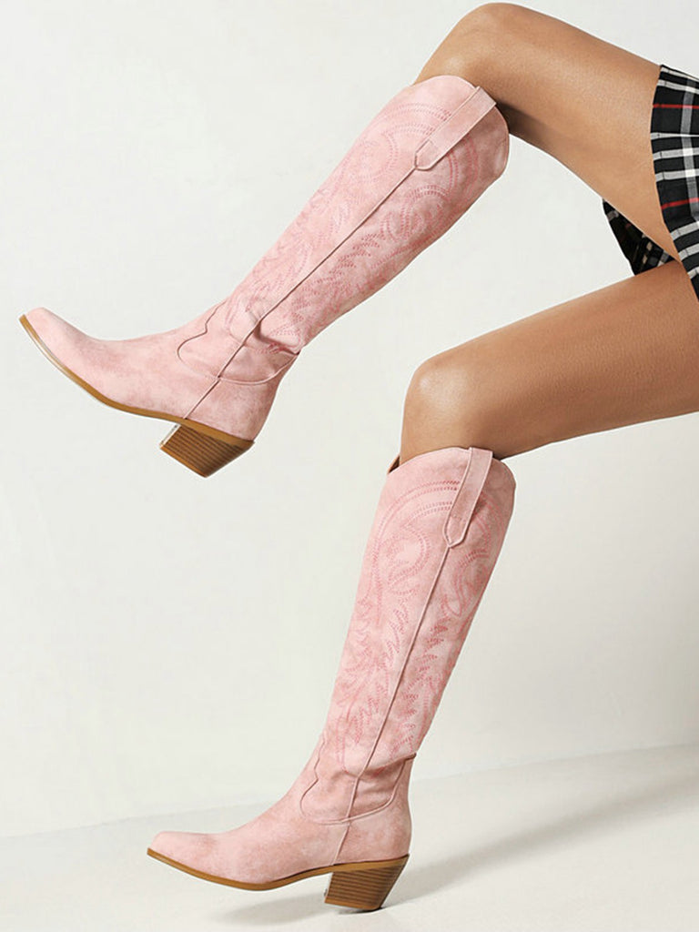 Embroidered Chunky Heel Mid-Calf Cowboy Boots, vintage fashion, retro style - perfect for women who love vintage and retro fashion