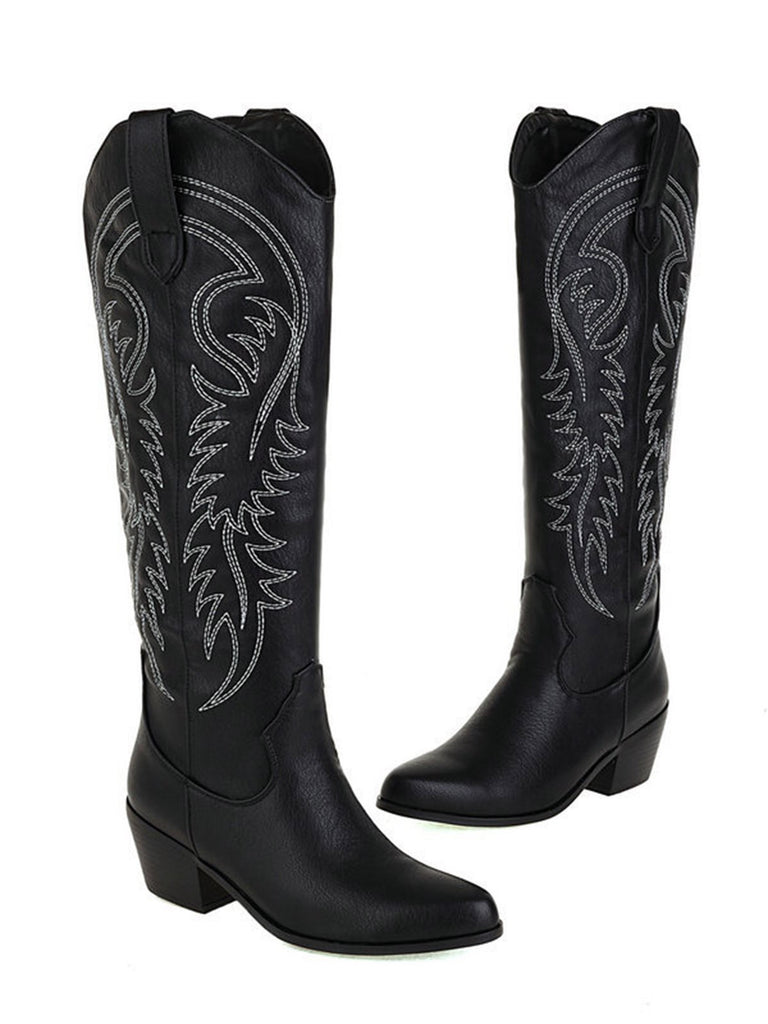 She finds her vintage story in this Embroidered Chunky Heel Mid-Calf Cowboy Boots