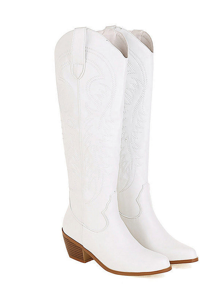 Embroidered Chunky Heel Mid-Calf Cowboy Boots — vintage style that transcends decades