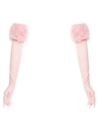 Faux Fur Trim Long Gloves - vintage fashion, retro style