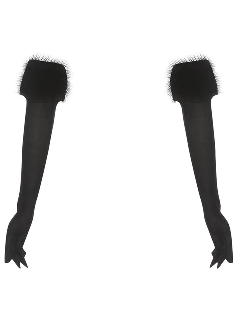 Faux Fur Trim Long Gloves - vintage fashion, retro style