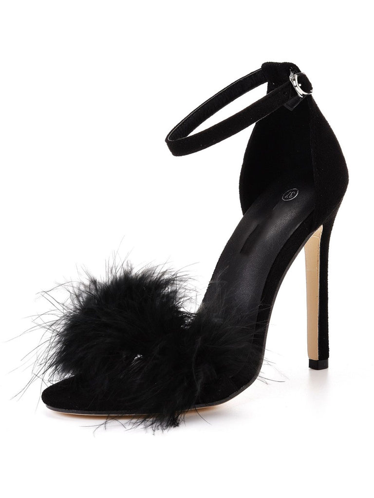 Feather Suede Strap High Heels - vintage shoes, retro heels