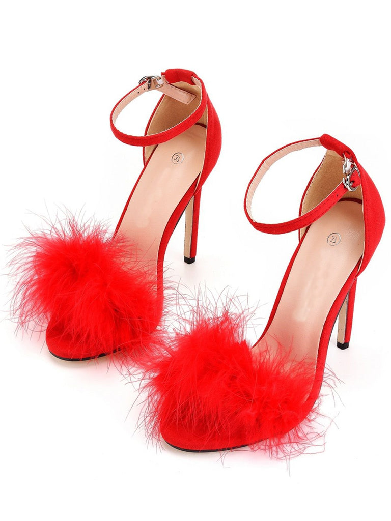 Feather Suede Strap High Heels - vintage shoes, retro heels