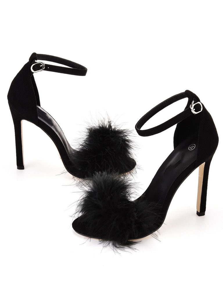 Feather Suede Strap High Heels - vintage shoes, retro heels