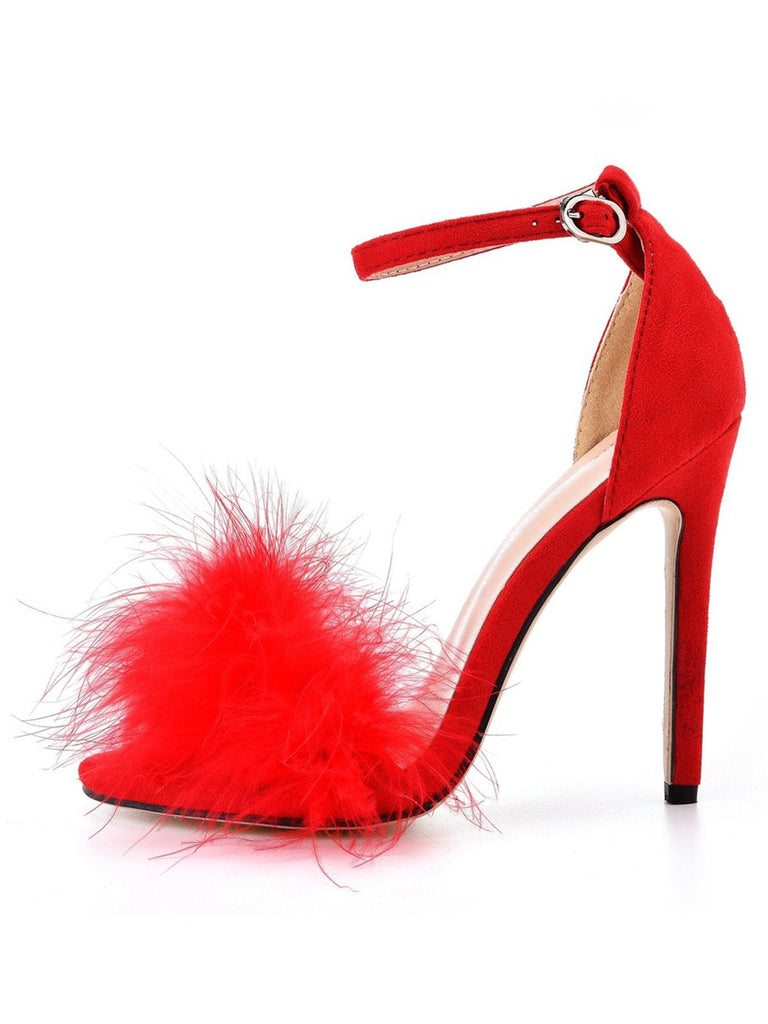 Feather Suede Strap High Heels - vintage shoes, retro heels