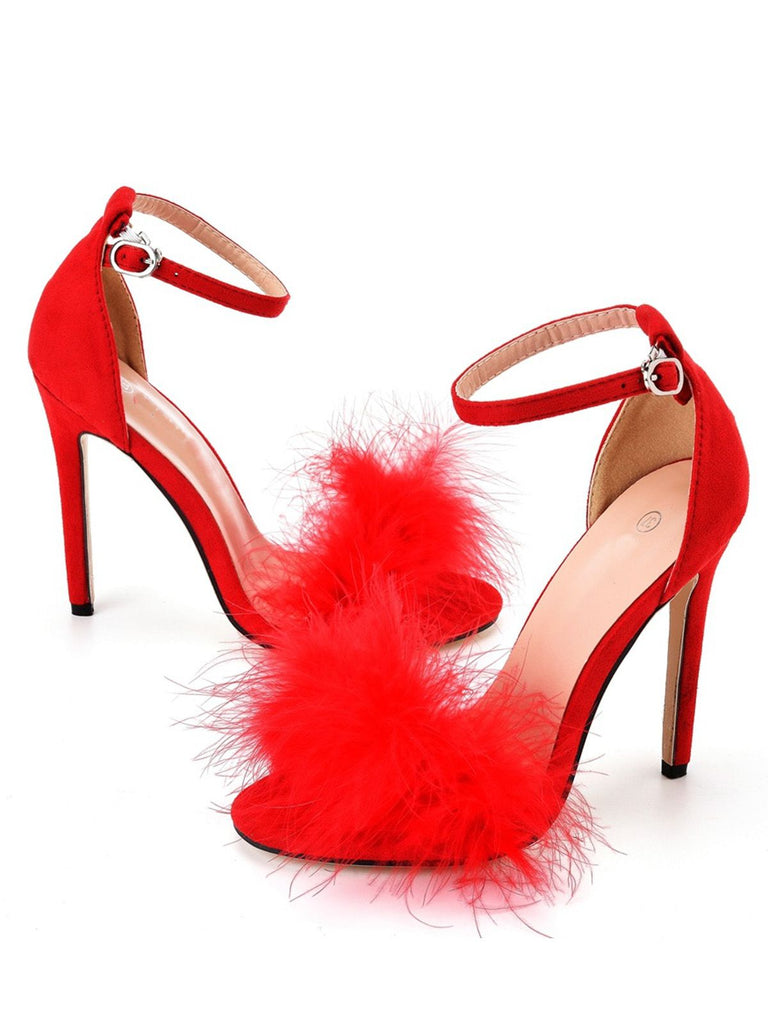 Feather Suede Strap High Heels - vintage shoes, retro heels