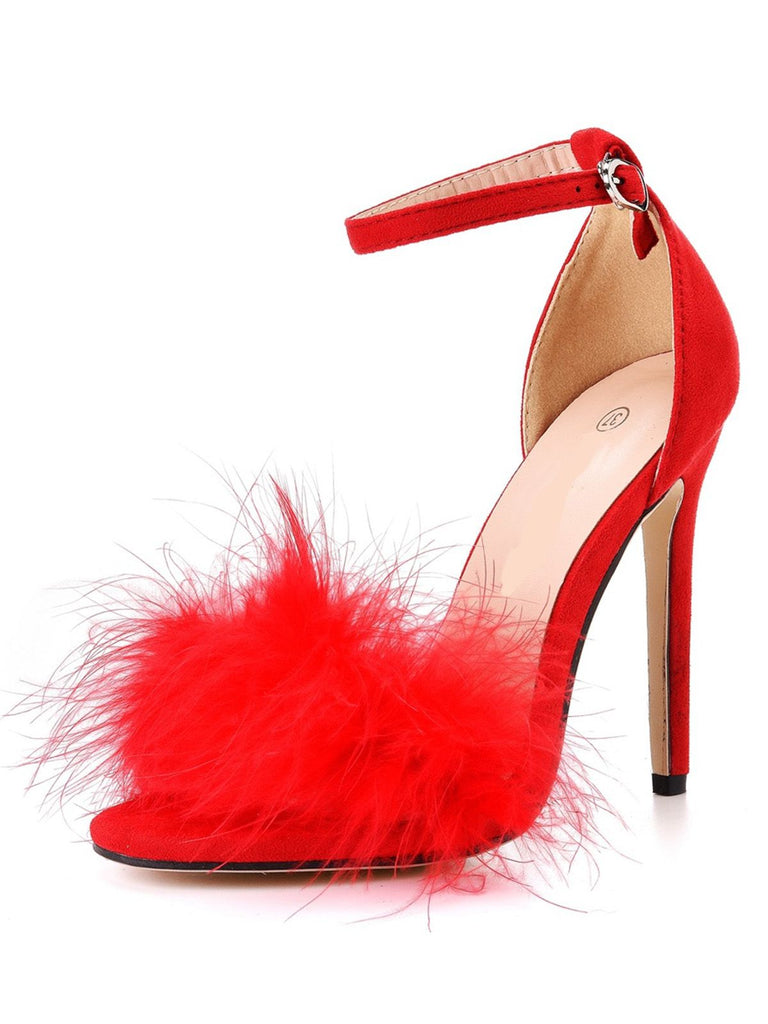Feather Suede Strap High Heels - vintage shoes, retro heels