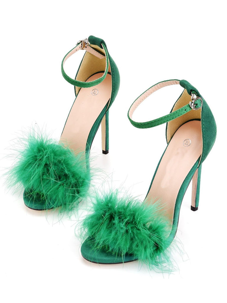 Feather Suede Strap High Heels - vintage shoes, retro heels