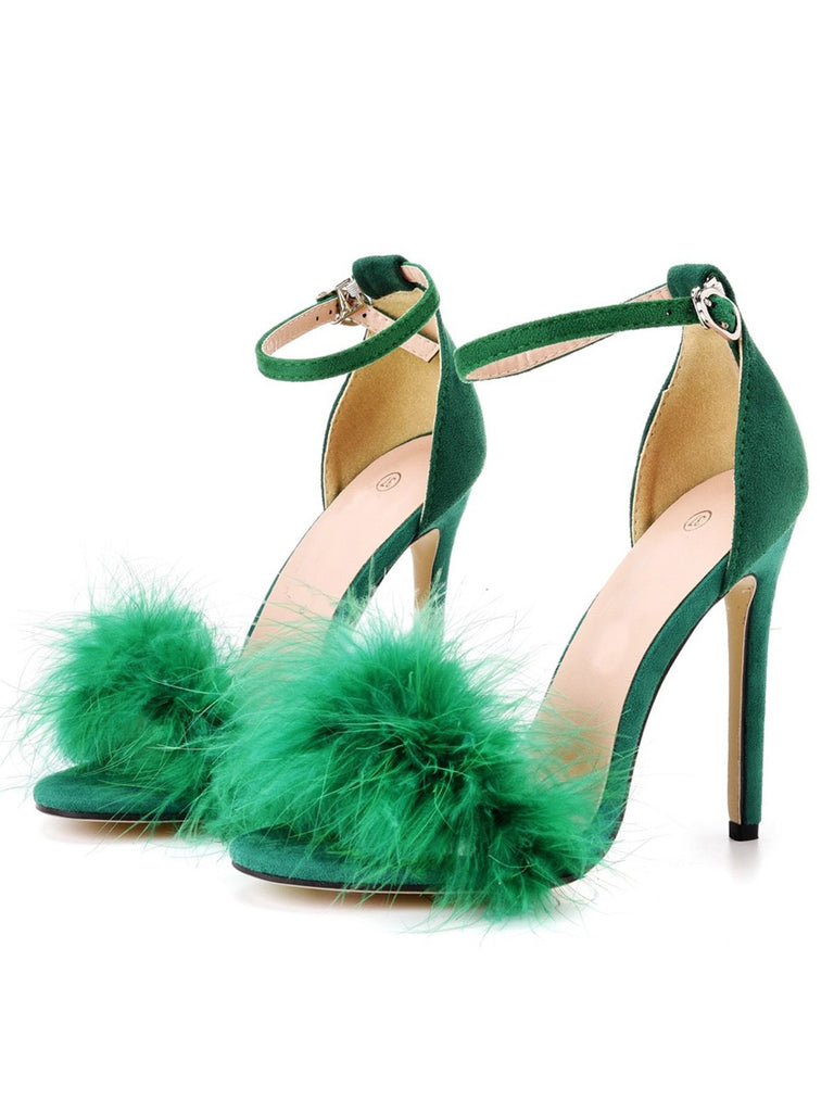 Feather Suede Strap High Heels - vintage shoes, retro heels