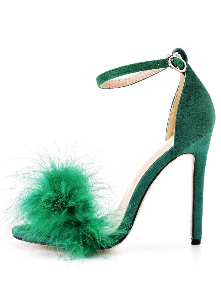 Feather Suede Strap High Heels - vintage shoes, retro heels