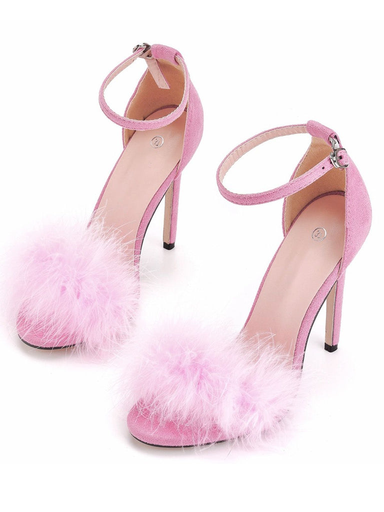 Feather Suede Strap High Heels - vintage shoes, retro heels