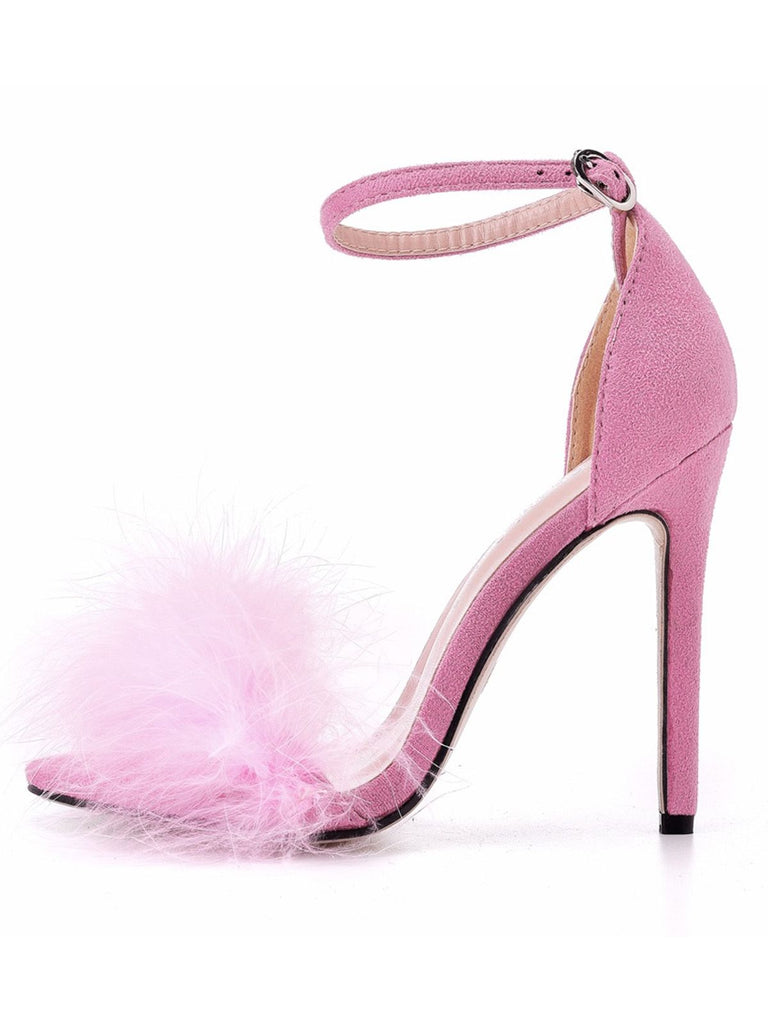 Feather Suede Strap High Heels - vintage shoes, retro heels