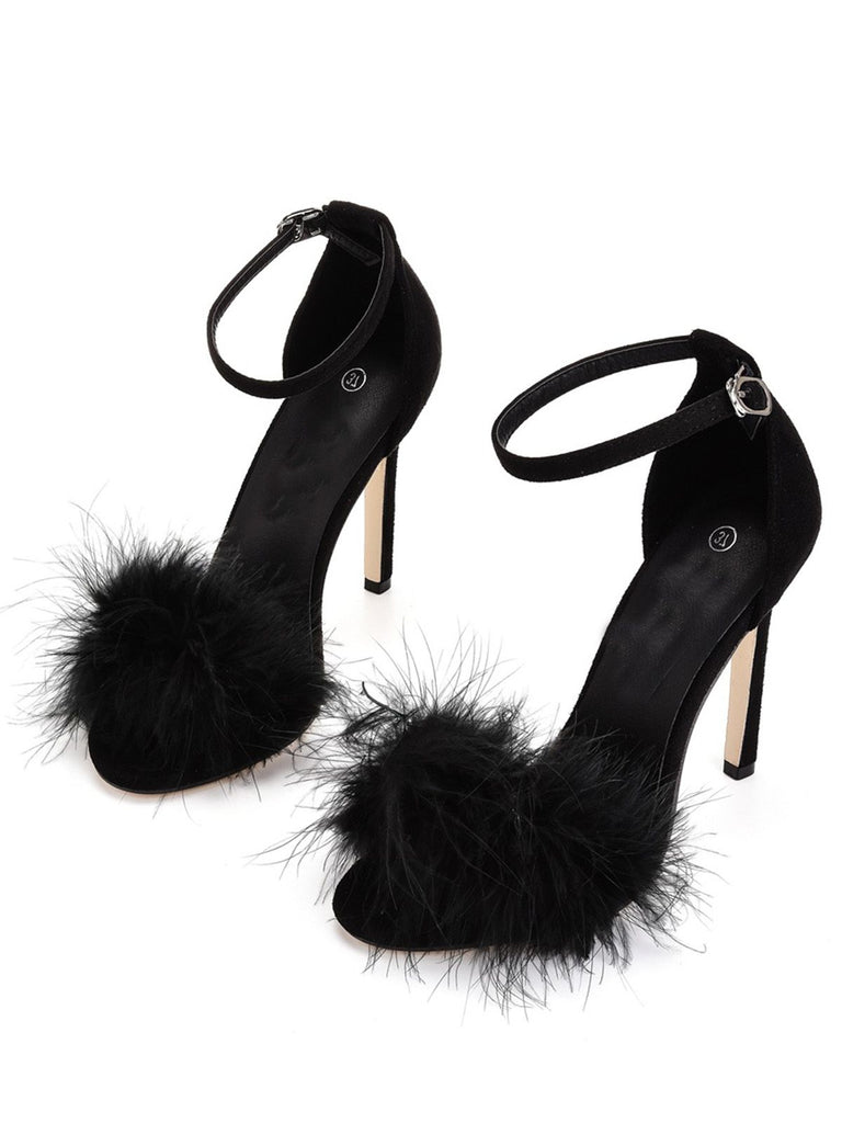 Feather Suede Strap High Heels - vintage shoes, retro heels