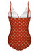 Fire Brick Red 1940s Leaves V-Neck Swimsuit, vintage swimsuit, pin-up swimwear - perfect for women who love vintage and retro fashion