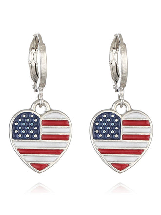 Red & Blue & White Flag Heart Pendant Earrings, vintage fashion, retro style - perfect for women who love vintage and retro fashion