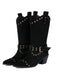 Flannelette Studded Wingtip Toe Chunky Heel Boots - vintage shoes, retro heels