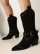 Flannelette Studded Wingtip Toe Chunky Heel Boots - vintage shoes, retro heels