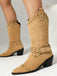 Flannelette Studded Wingtip Toe Chunky Heel Boots - vintage shoes, retro heels