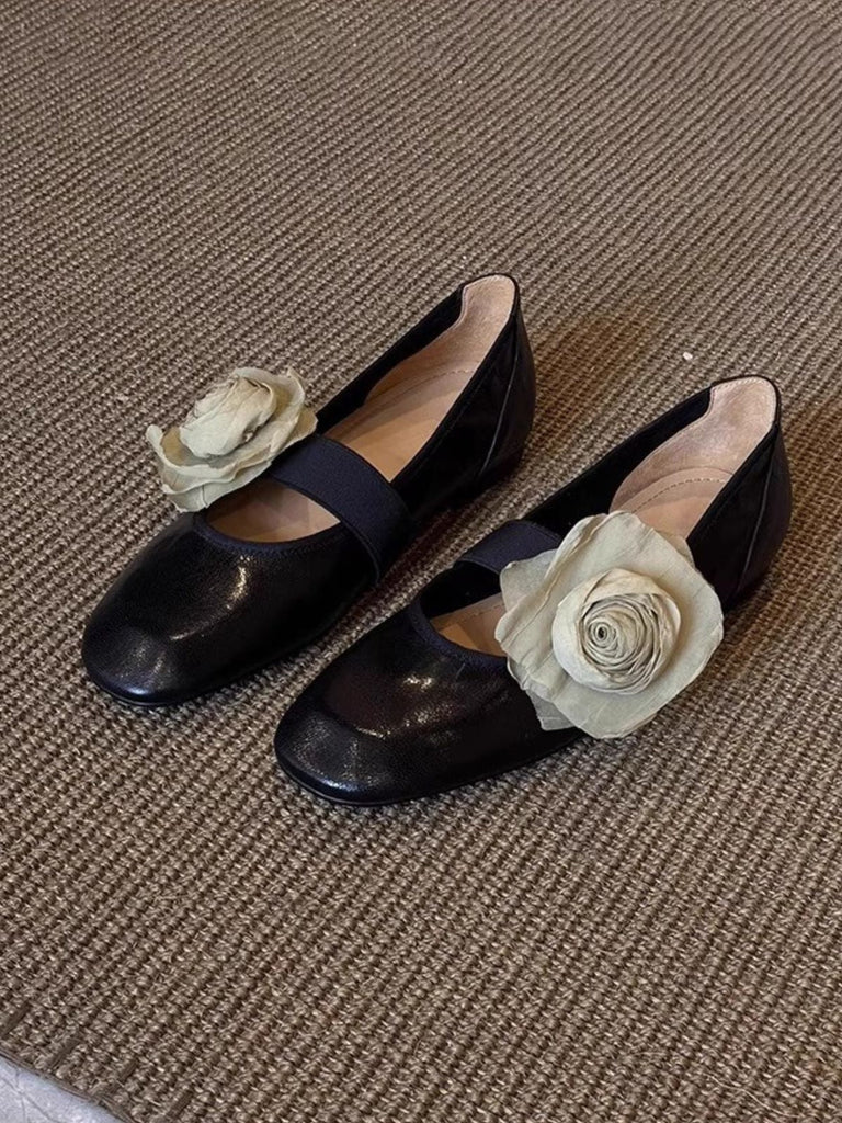 Removable 3D Floral Faux-Lambskin Mary Jane Flat Shoes, vintage fashion, retro style, classic design, women, elegant