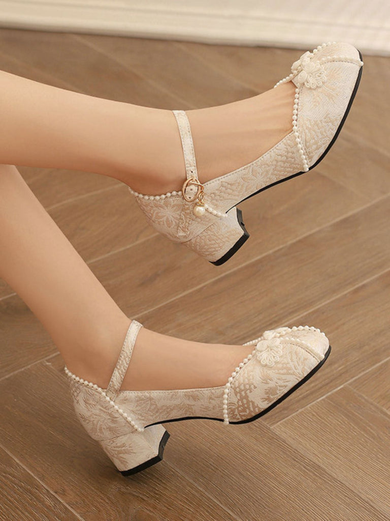 Floral Jacquard Mary Jane High Heels — vintage style that transcends decades