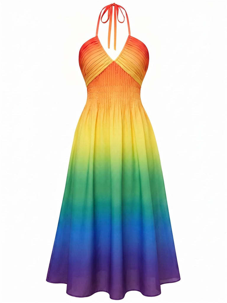 1940s Ombre Deep V-Neck Halter Dress, vintage dress, retro fashion - perfect for women who love vintage and retro fashion