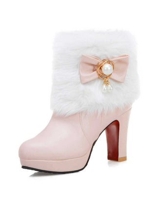 She finds her vintage story in this Fur Bow Pointed High Heels Boots
