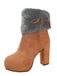 Furry Round Toe Zipper Chunky High Heel Platform Boots - vintage shoes, retro heels
