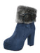 Furry Round Toe Zipper Chunky High Heel Platform Boots - vintage shoes, retro heels