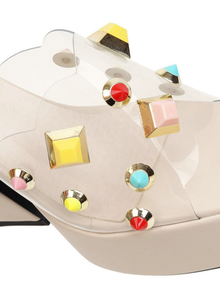 Gem Studded Transparent Chunky Heel Shoes - vintage shoes, retro heels